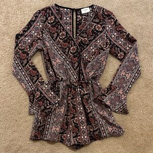 Everly Floral Print V-Neck Long Sleeve  Romper